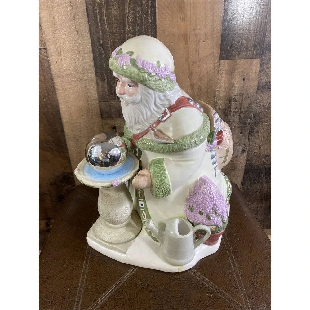 Pfaltzgraff Gazing Ball Santa Cookie Jar Naturewood Limited Edition 2000 Vtg